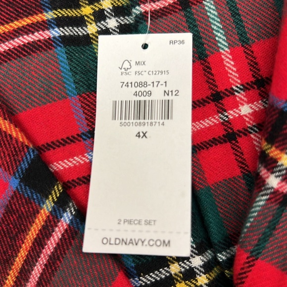 Old Navy Men's 4X Red Tartan Plaid Flannel Pajama Set NWT unisex Woman’s 4X - Picture 2 of 7